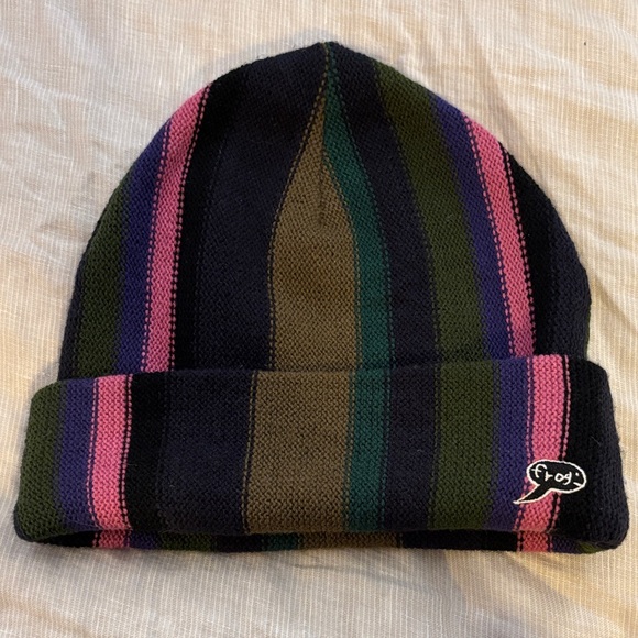 skateboards Accessories - Striped Knit Beanie Pink Green and Brown